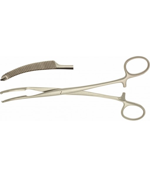 ELCON MIKULICZ PERITONEUM FORCEPS 180MM CURVED 1x2 TEETH, SCREW JOINT
