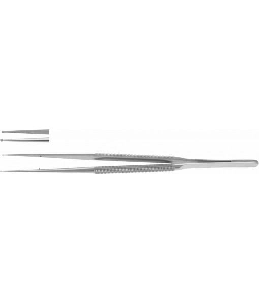 ELCON MICRO RING FORCEPS 150MM, STRAIGHT, ROUND HANDLE Ø8MM, FINE SERRATED, Ø1X0,5MM