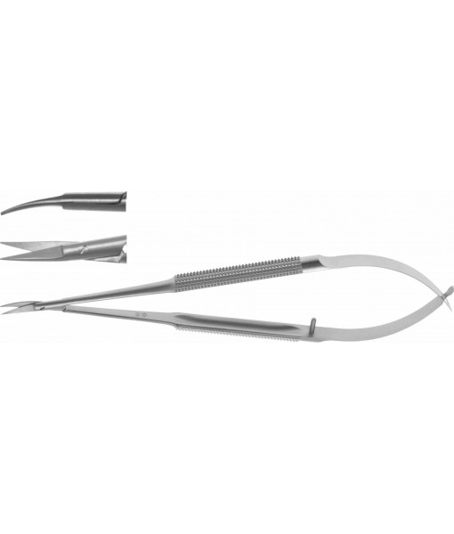 ELCON MICRO SCISSORS 150MM, CURVED, POINTED ROUND HANDLE Ø 8MM, CUTTING EDGE 10MM