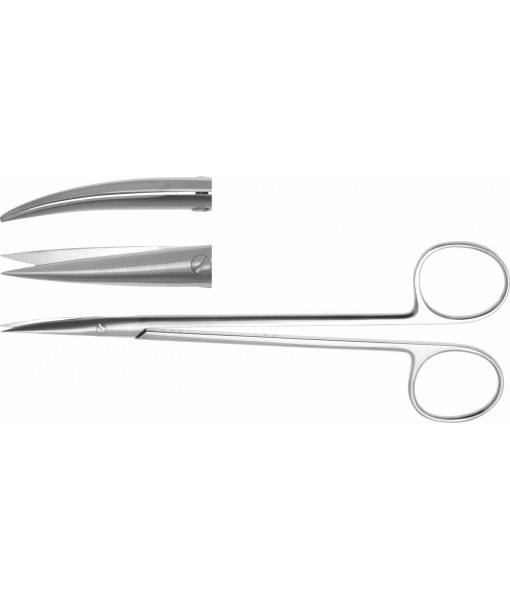 ELCON DISSECTION SCISSORS 150MM, CURVED, POINTED, OUTER EDGE OF THE LEAVES SEMI-SHARP ST