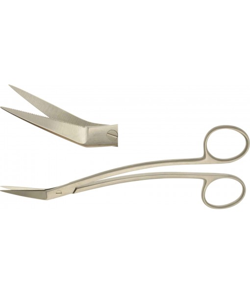 ELCON LOCKLIN GUMS SCISSORS 160MM, ANGLED SIDEWAYS, ONE BLADE TOOTHED, S-CURVED ST