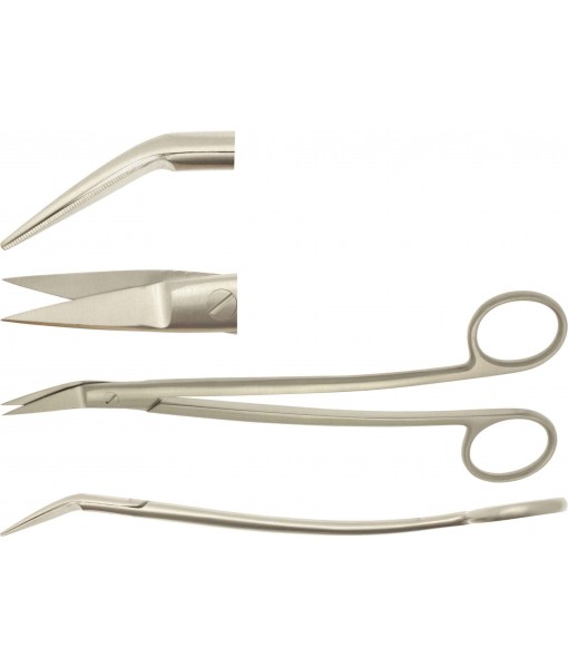 ELCON DEAN TONSIL SCISSORS 170MM, ANGLED POINTED, S-CURVED, A TOOTHED LEAF St